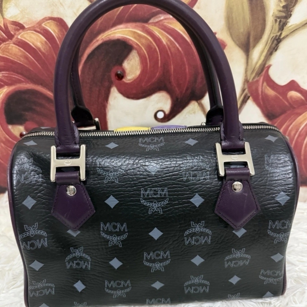 MCM Princess Lion Boston Black / Multi Color Handbag (EUC) - Picture 2 of 13